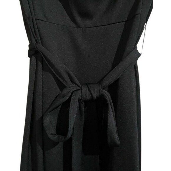 Elegant Sophisticated Sleeveless Black Cowl Neck Midi Dress With Tie Belt Size M - Picture 10 of 13